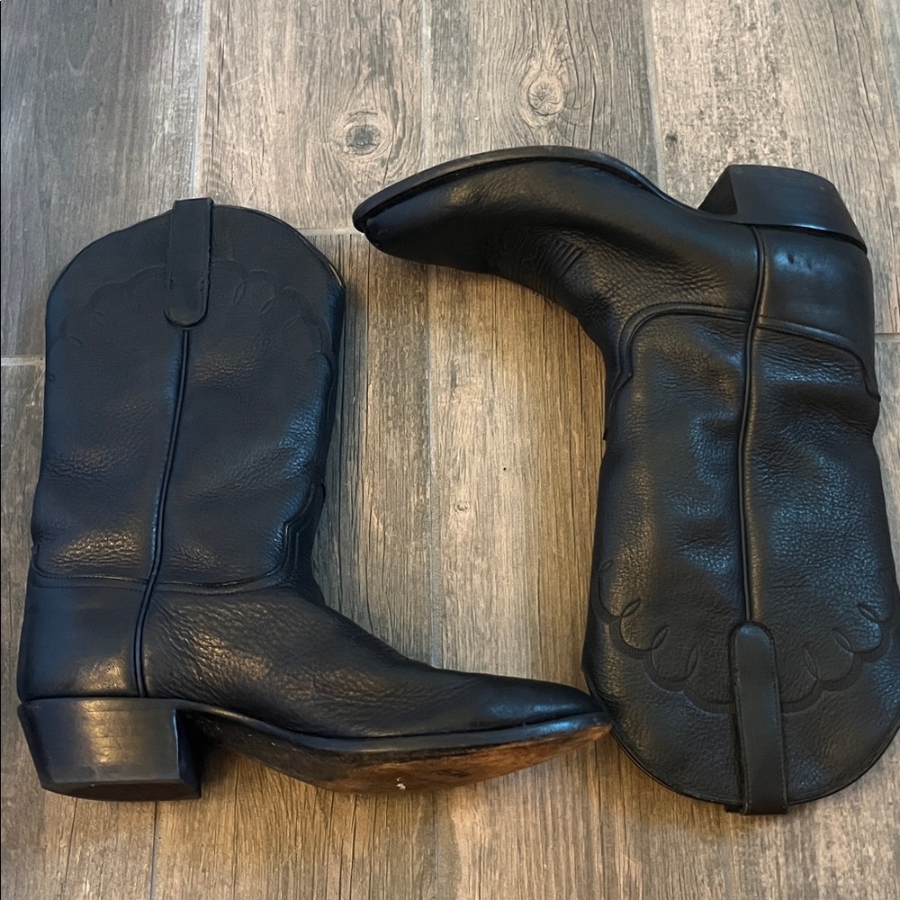 VINTAGE LARRY MAHAN Leather Cowboy Boots 11 D - Picture 4 of 15